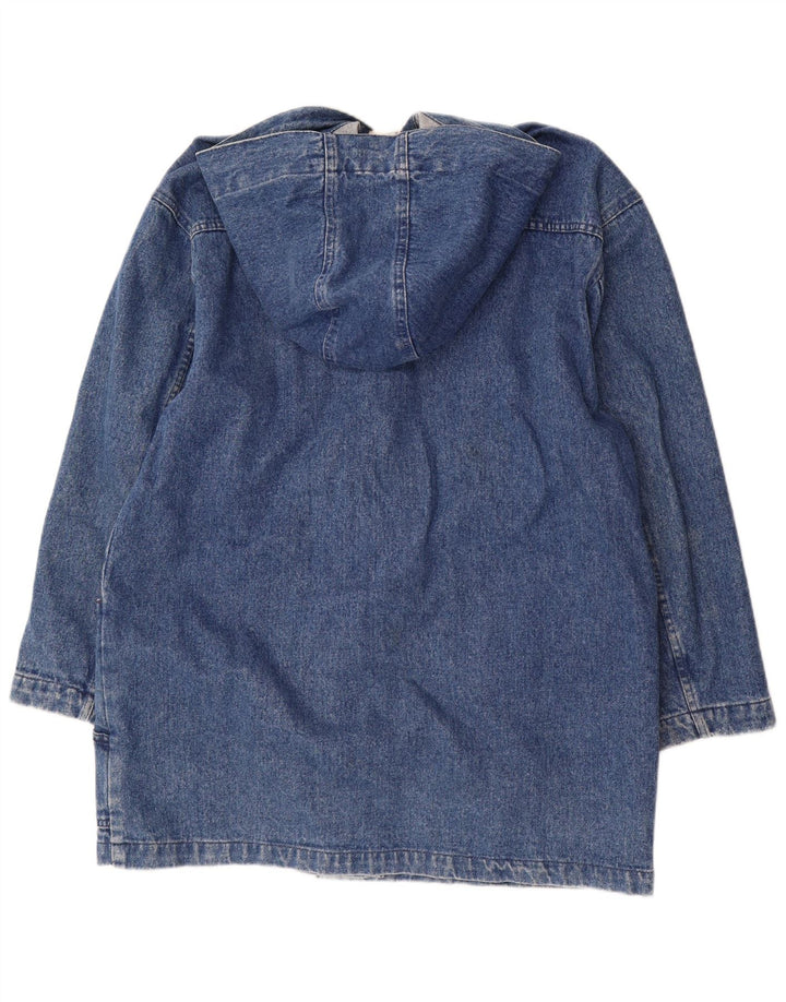 Vintage Womens Hooded Denim Duffle Coat UK 14 Medium Blue Cotton