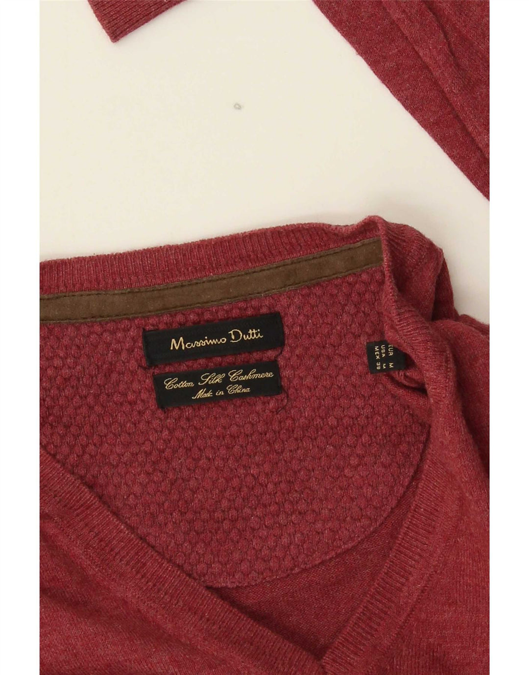 Massimo Dutti Mens V-Neck Jumper Sweater Medium Burgundy Cotton