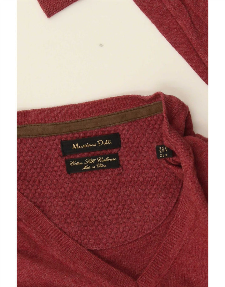 Massimo Dutti Mens V-Neck Jumper Sweater Medium Burgundy Cotton