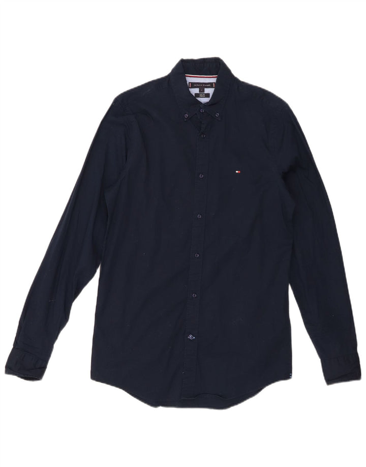 TOMMY HILFIGER Mens Slim Fit Shirt Small Navy Blue Cotton