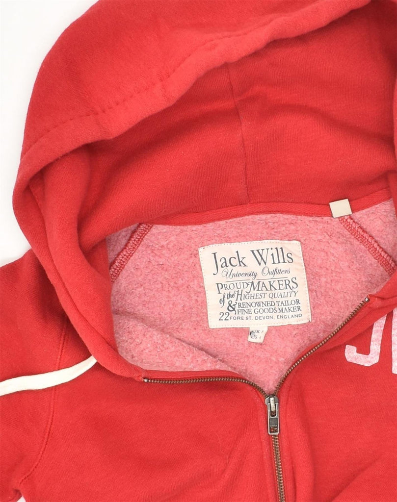 JACK WILLS Womens Graphic Zip Hoodie Sweater UK 8 Small  Red Polyester | Vintage Jack Wills | Thrift | Second-Hand Jack Wills | Used Clothing | Messina Hembry 