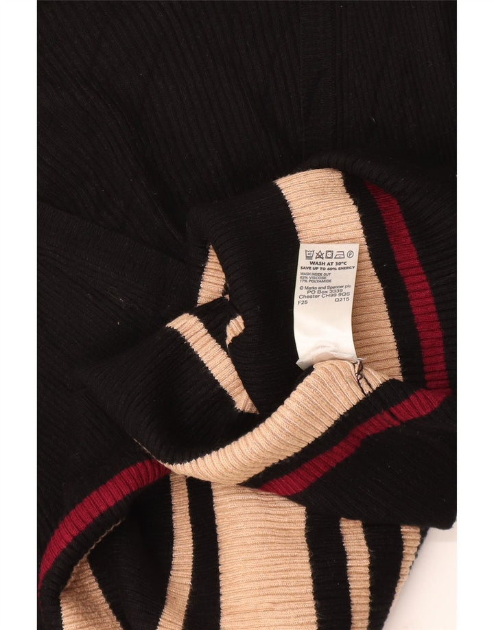 Marks & Spencer Womens V-Neck Jumper Sweater UK 14 Medium Black Striped