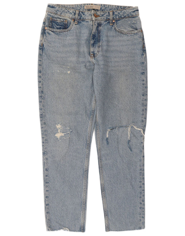 Zara Womens Distressed Tapered Jeans EU 38 Small W28 L27 Blue Cotton