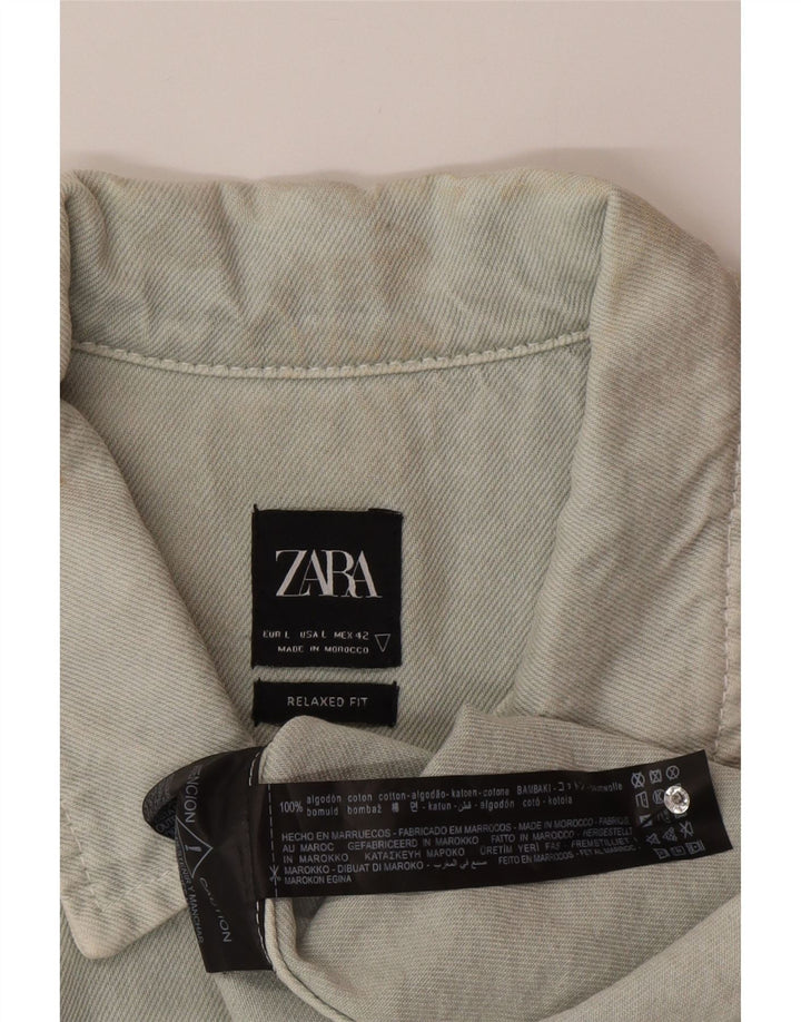 Zara Mens Relaxed Fit Denim Shirt Large Blue Cotton