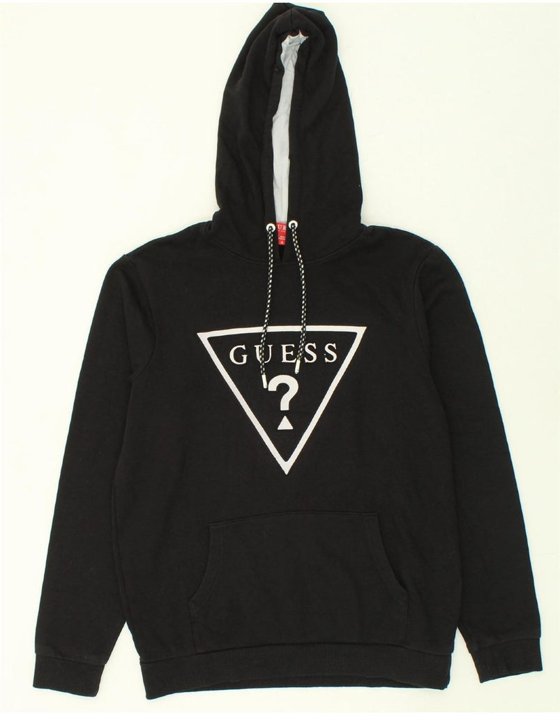 GUESS Mens Graphic Hoodie Jumper Medium Black Cotton | Vintage Guess | Thrift | Second-Hand Guess | Used Clothing | Messina Hembry 