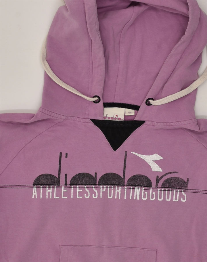 DIADORA Womens Graphic Hoodie Jumper UK 6 XS Purple Cotton | Vintage Diadora | Thrift | Second-Hand Diadora | Used Clothing | Messina Hembry 
