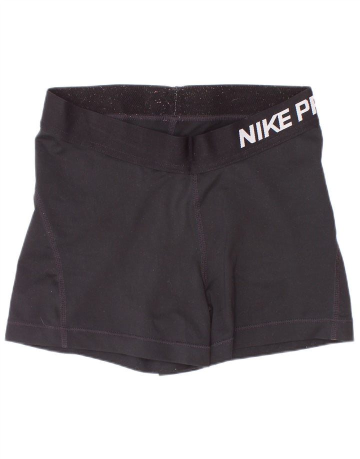 Nike Womens Dri Fit Graphic Sport Shorts UK 8 Small Black Polyester