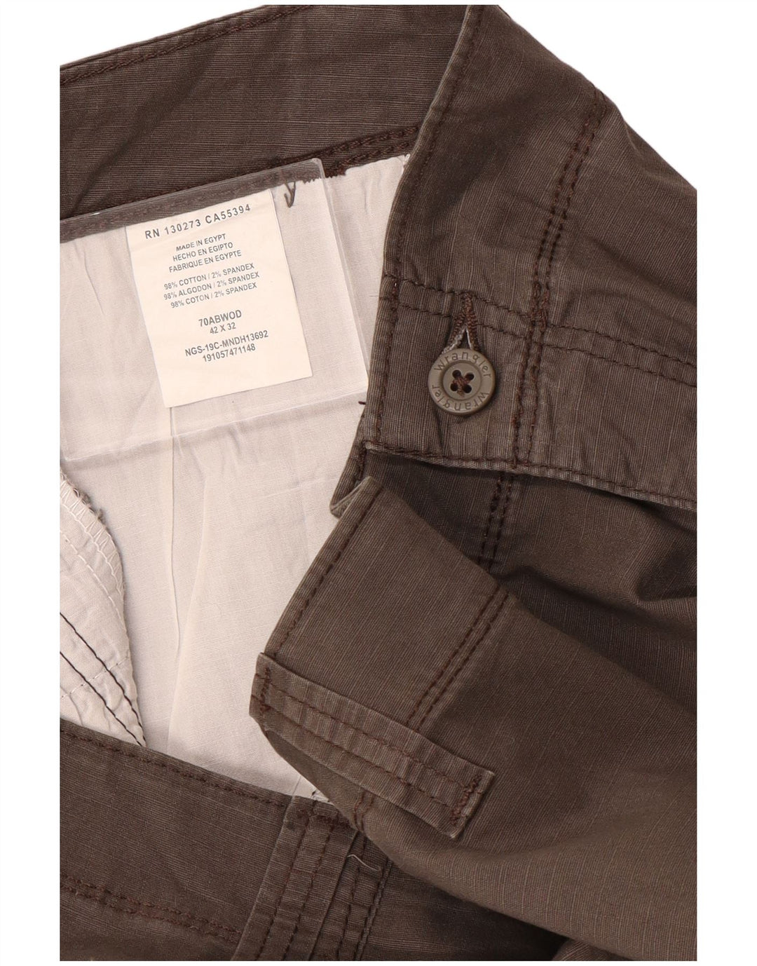 WRANGLER Mens Straight Cargo Trousers W42 L32  Grey Cotton