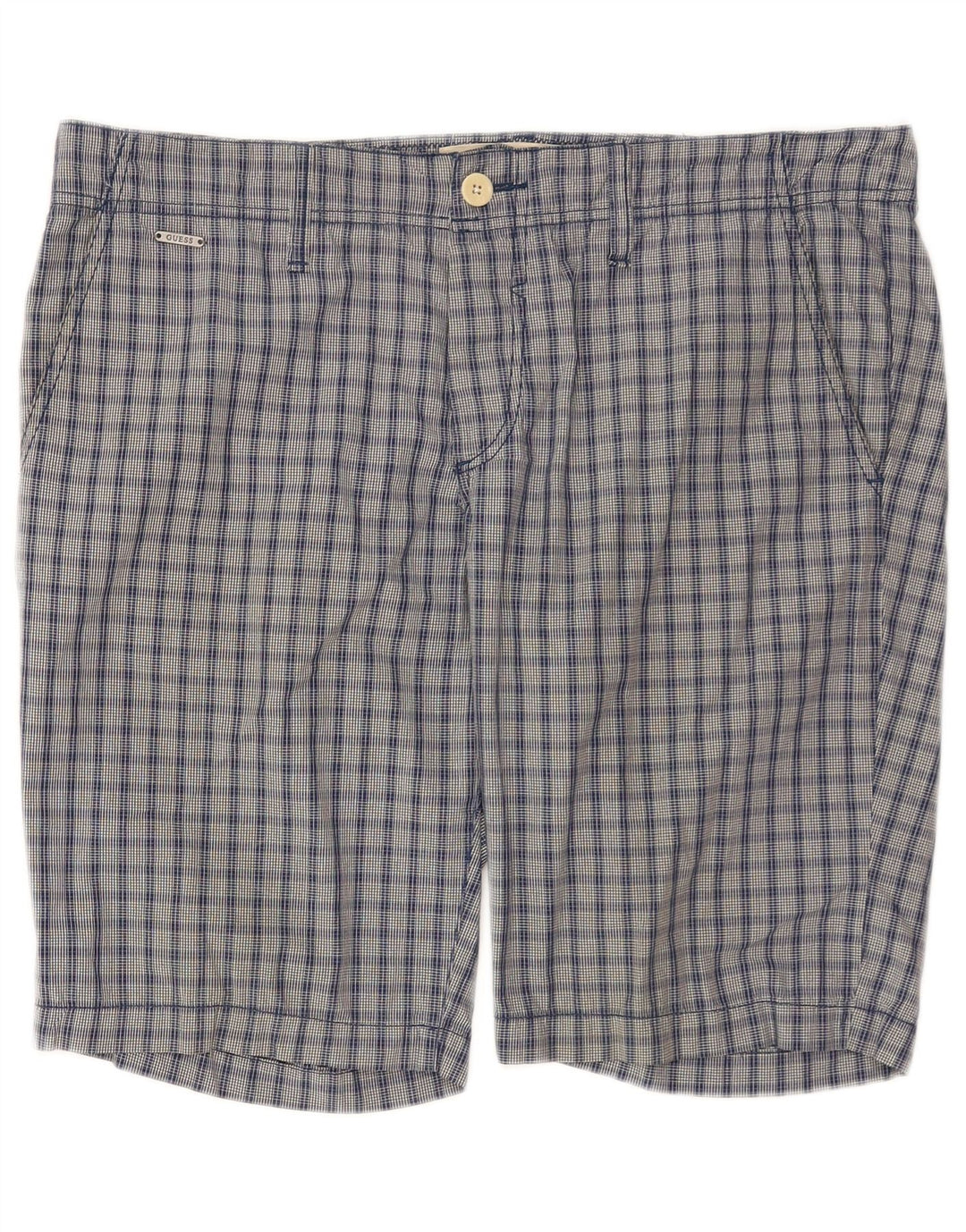 Guess Mens Chino Shorts W34 Large Blue Check Cotton
