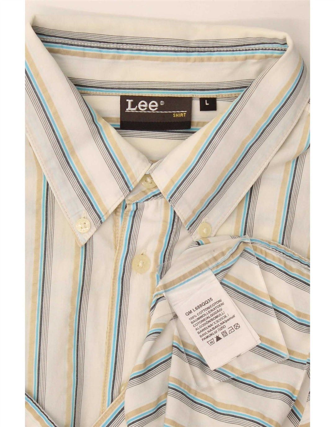 Lee Mens Short Sleeve Shirt Large White Striped Cotton