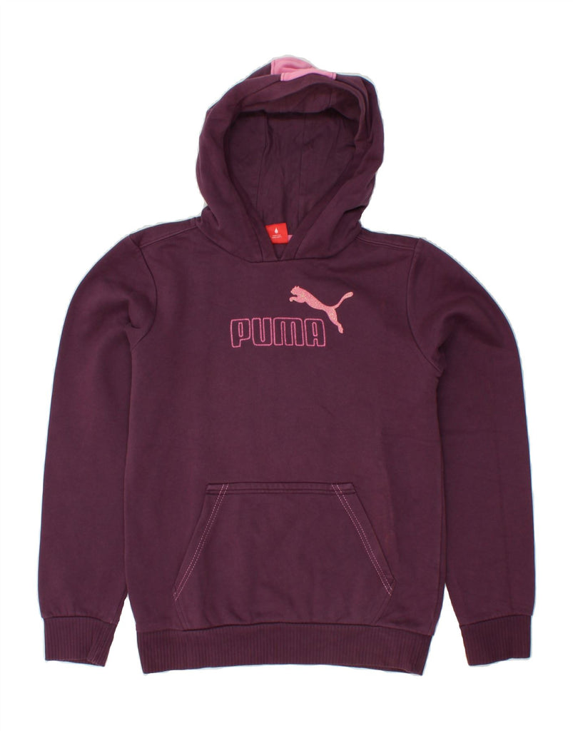 PUMA Girls Graphic Hoodie Jumper 13-14 Years Purple Colourblock Cotton | Vintage Puma | Thrift | Second-Hand Puma | Used Clothing | Messina Hembry 