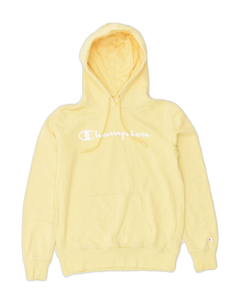 CHAMPION Womens Graphic Hoodie Jumper UK 10 Small Yellow Cotton | Vintage Champion | Thrift | Second-Hand Champion | Used Clothing | Messina Hembry 