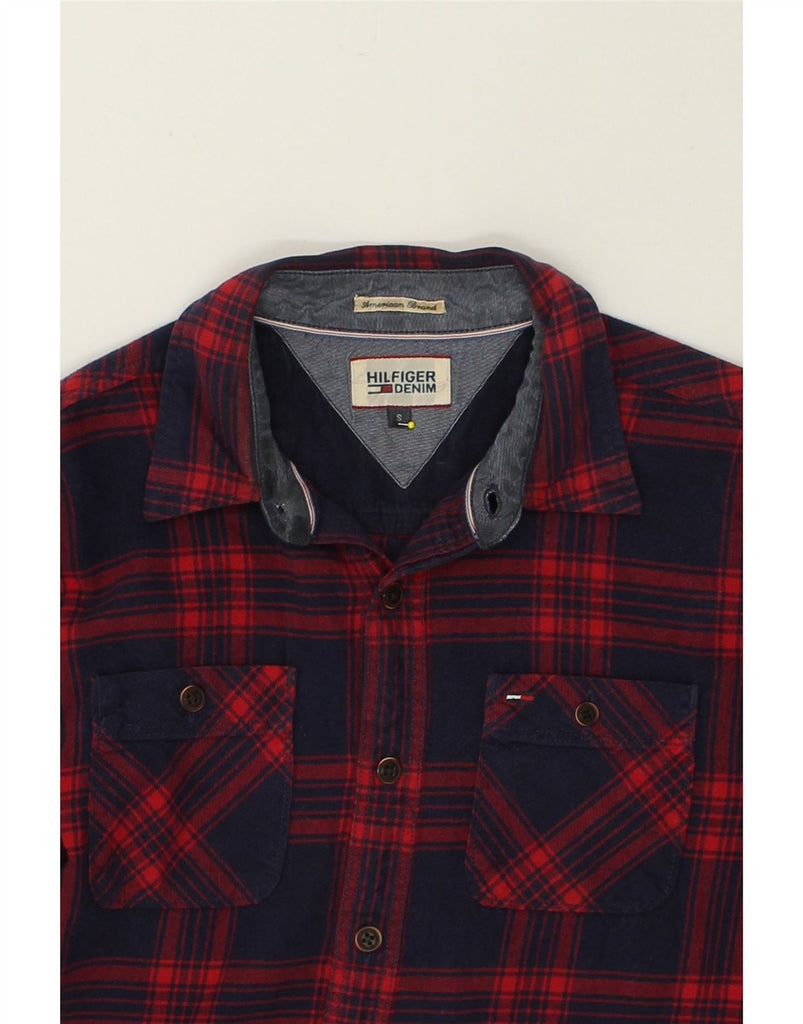 TOMMY HILFIGER Mens Shirt Small Navy Blue Check Cotton Vintage Tommy Hilfiger and Second-Hand Tommy Hilfiger from Messina Hembry 