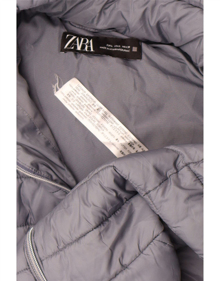 Zara Womens Hooded Padded Jacket UK 14 Large Grey Polyester