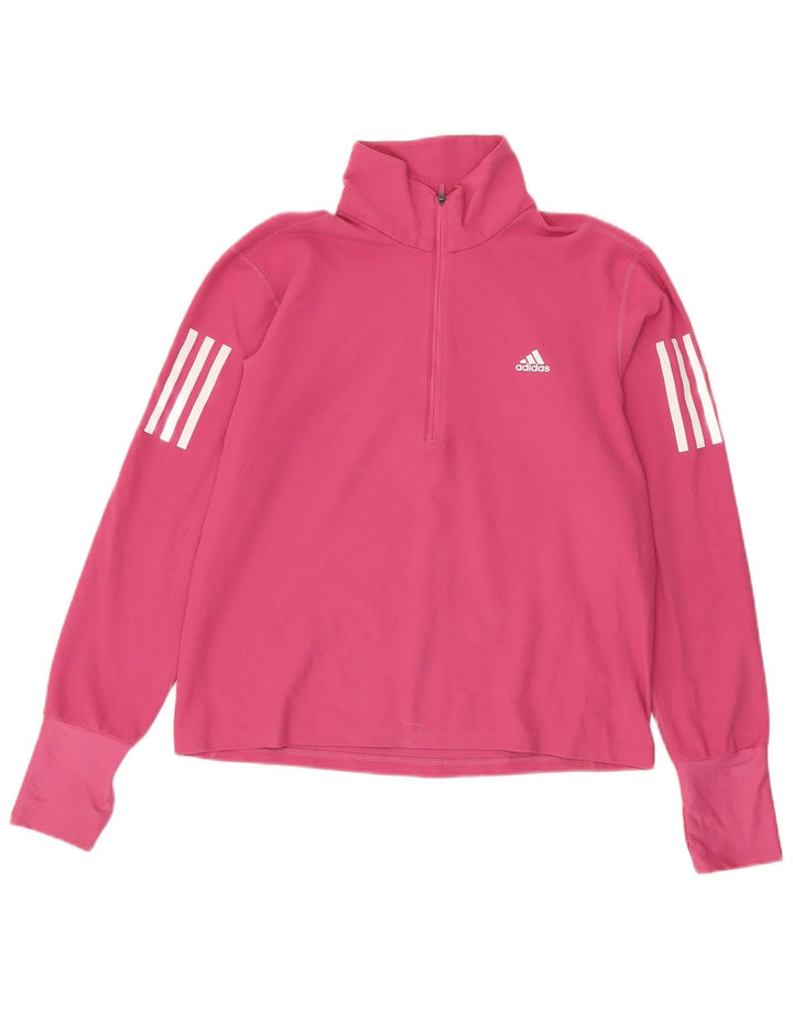 Adidas Womens Zip Neck Pullover Tracksuit Top UK 12/14 Medium Pink