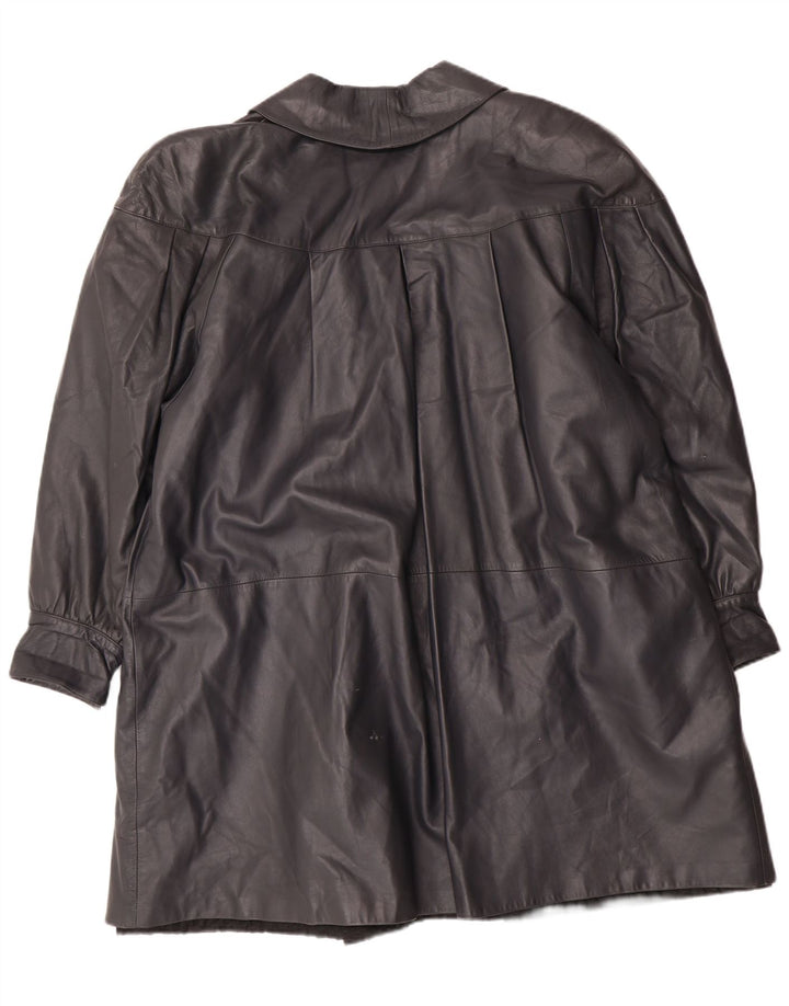 Vintage Womens Oversized Leather Coat IT 44 Medium Black Leather Classic