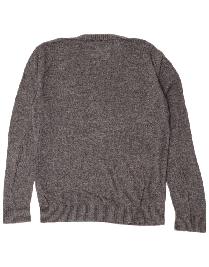 Hollister Mens Crew Neck Jumper Sweater Medium Grey Cotton