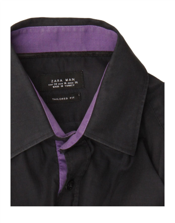Zara Mens Tailored Fit Shirt EU 38 Medium Navy Blue