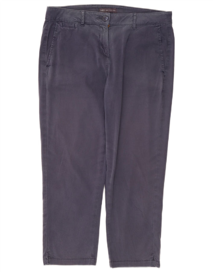 Marks & Spencer Womens Cropped Trousers UK 12 Medium W32 L24 Navy Blue