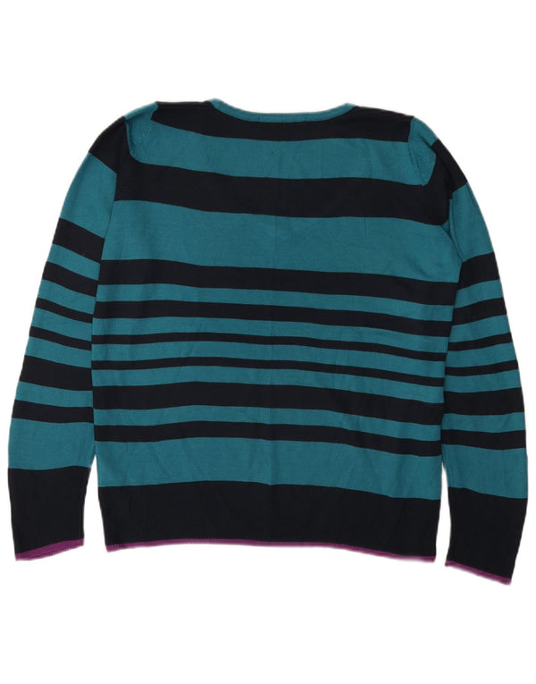 Marks & Spencer Womens V-Neck Jumper Sweater UK 12 Medium Blue Striped