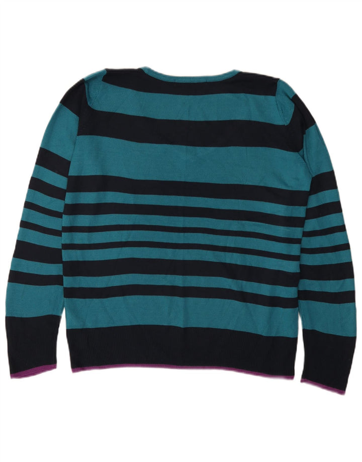 Marks & Spencer Womens V-Neck Jumper Sweater UK 12 Medium Blue Striped