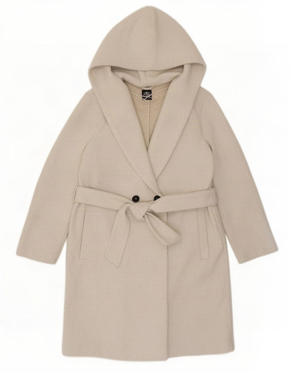 Zara Womens Hooded Oversized Double Breasted Coat UK 10 Small Beige