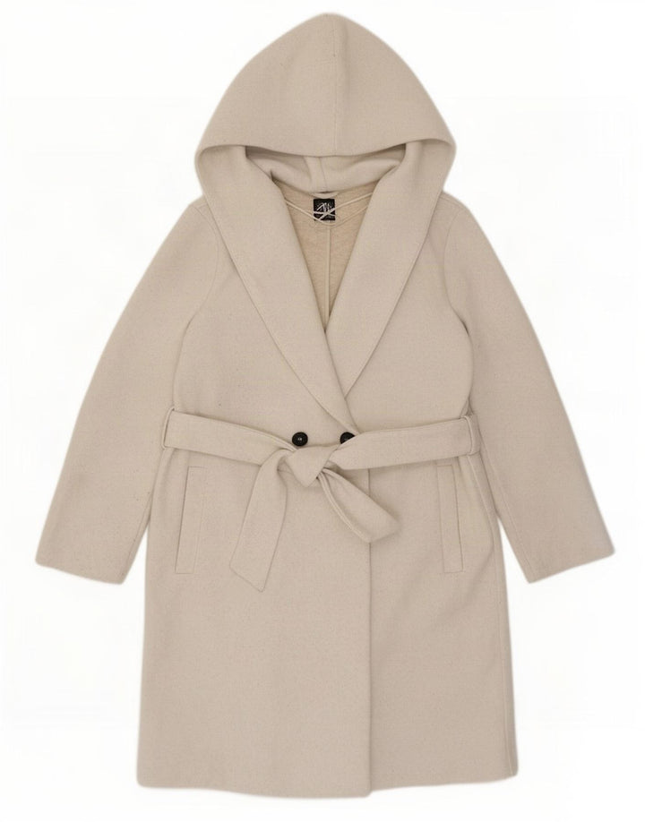 Zara Womens Hooded Oversized Double Breasted Coat UK 10 Small Beige