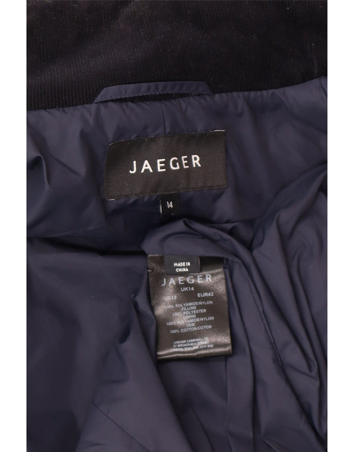 Jaeger Womens Quilted Jacket UK 14 Medium Navy Blue Polyester