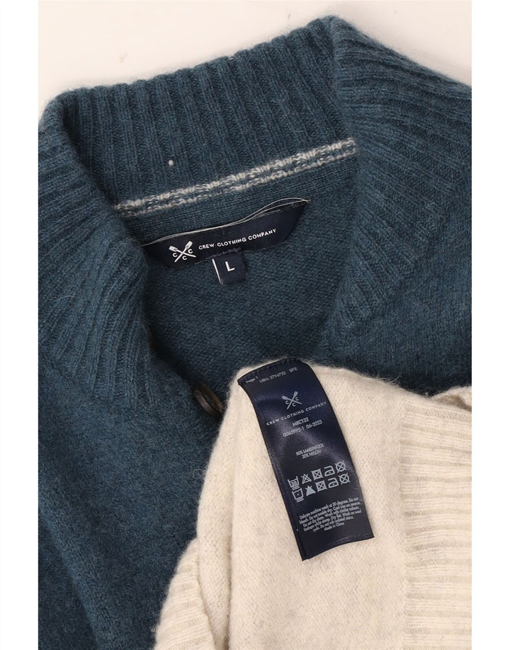 CREW CLOTHING Mens Button Neck Jumper Sweater Large Blue Fair Isle