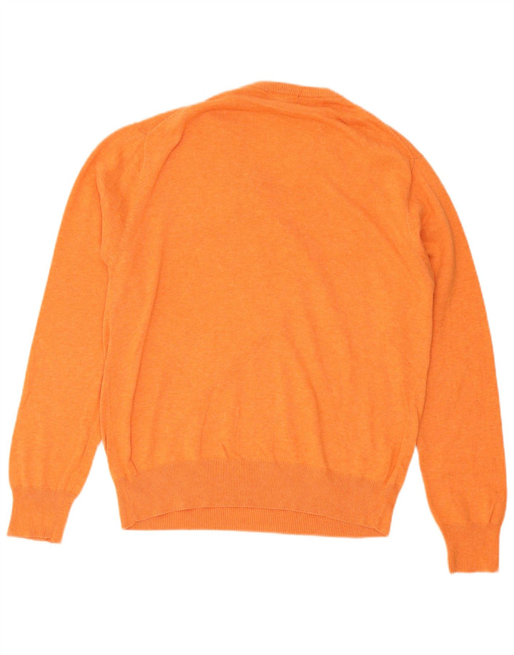 Gant Mens V-Neck Jumper Sweater Medium Orange Cotton