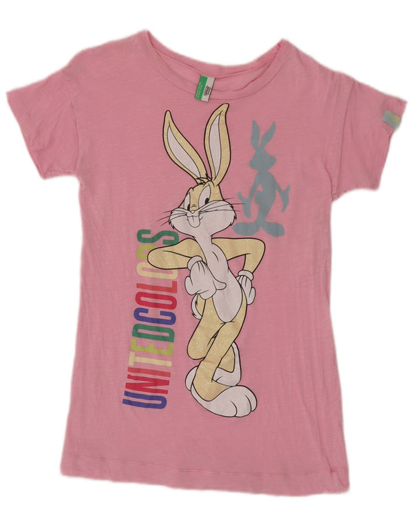 Benetton Girls Bugs Bunny Graphic T-Shirt Top 7-8 Years Medium Pink Cotton