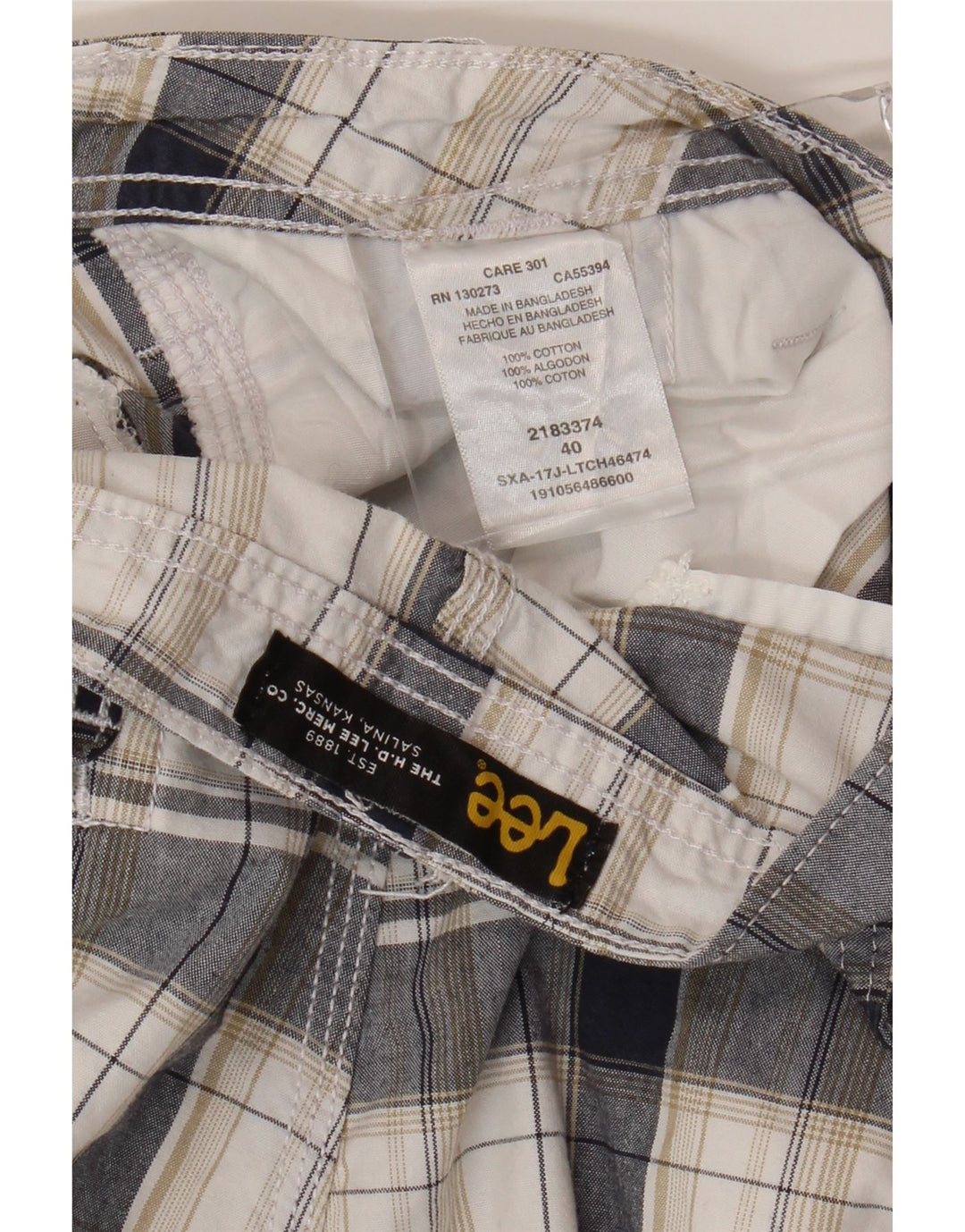 Lee Mens Cargo Shorts W40 XL White Check Cotton