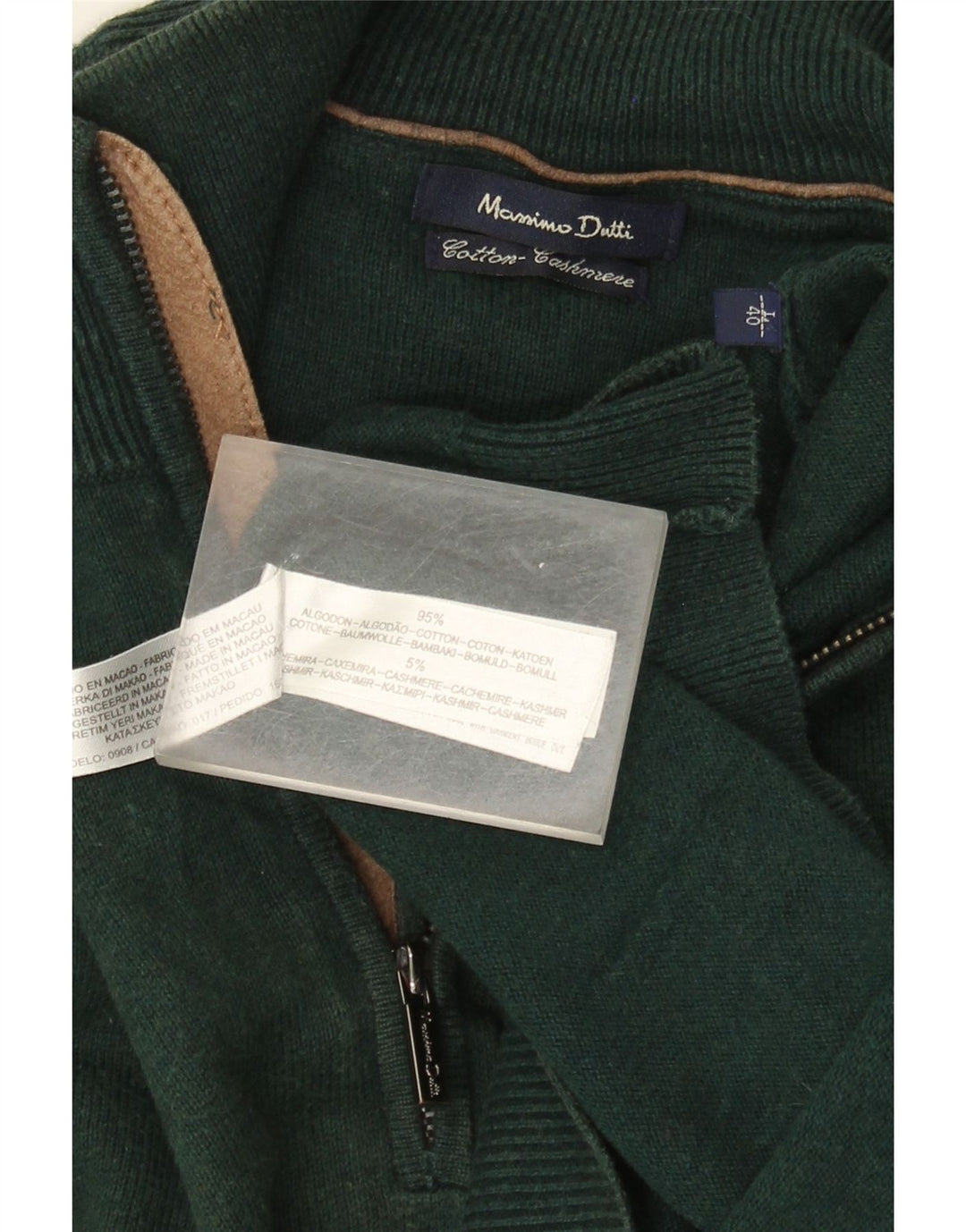 Massimo Dutti Mens Zip Neck Jumper Sweater Large Green Cotton