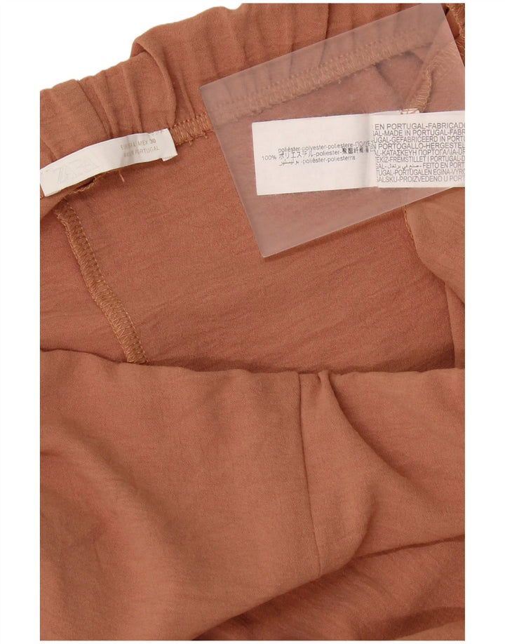Zara Womens Wide Leg Casual Trousers Large W32 L32 Brown Polyester