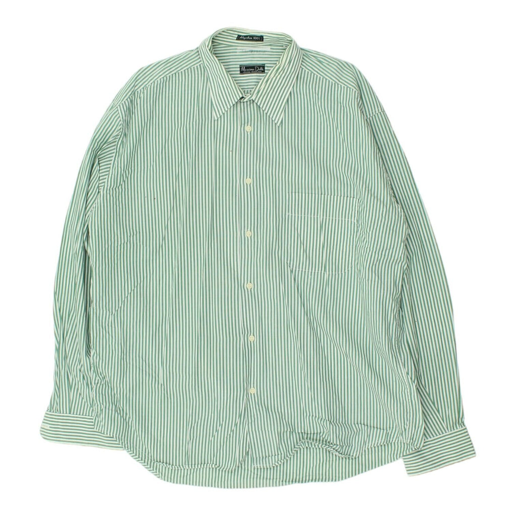 Massimo Dutti Mens Green Striped Button Up Shirt | Vintage High End Designer VTG | Vintage Messina Hembry | Thrift | Second-Hand Messina Hembry | Used Clothing | Messina Hembry 