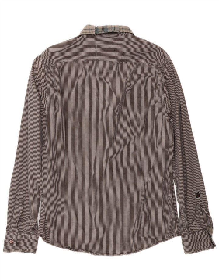 Gas Mens Shirt UK 36 Small Brown Striped Cotton