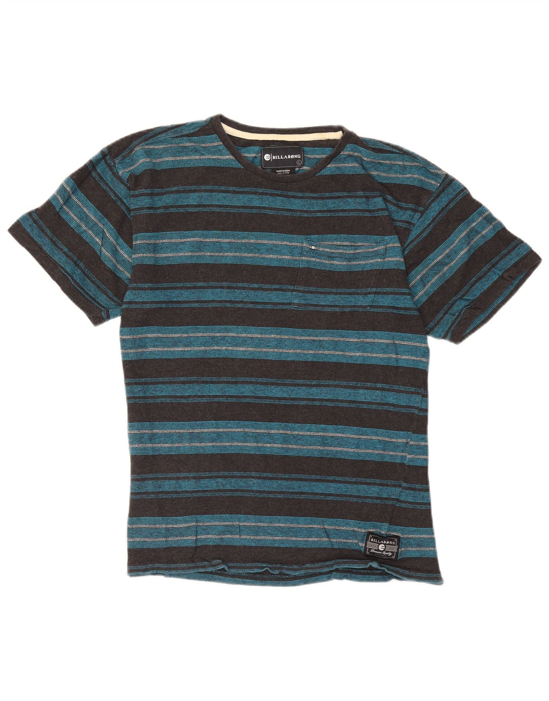 Billabong Mens T-Shirt Top Large Blue Striped Cotton
