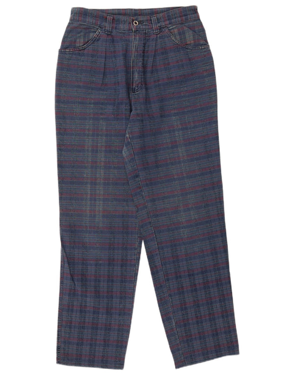 Benetton Womens High Waist Tapered Casual Trousers W29 L31 Blue Check