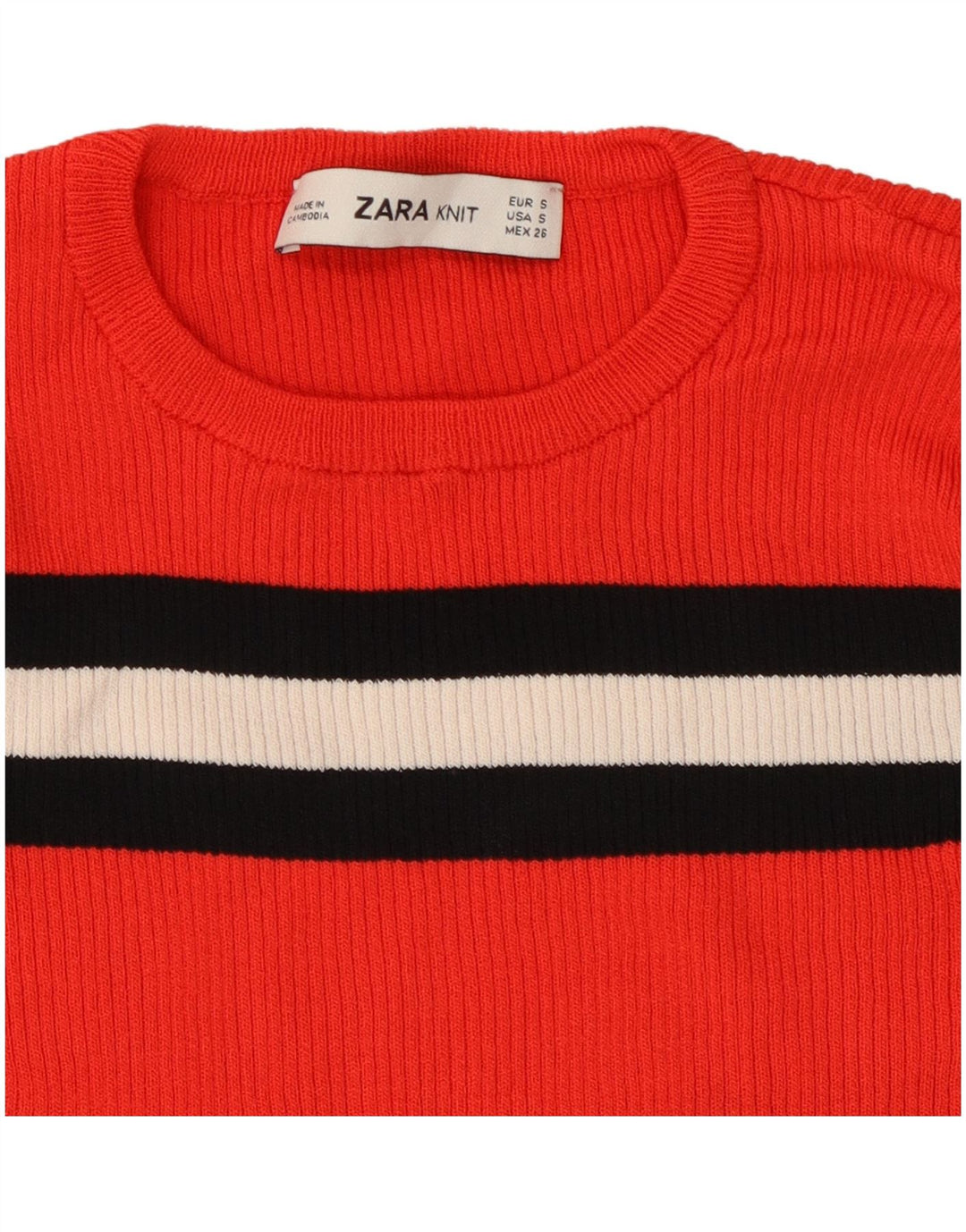 ZARA Womens Crop Crew Neck Jumper Sweater UK 8 Small Red Striped