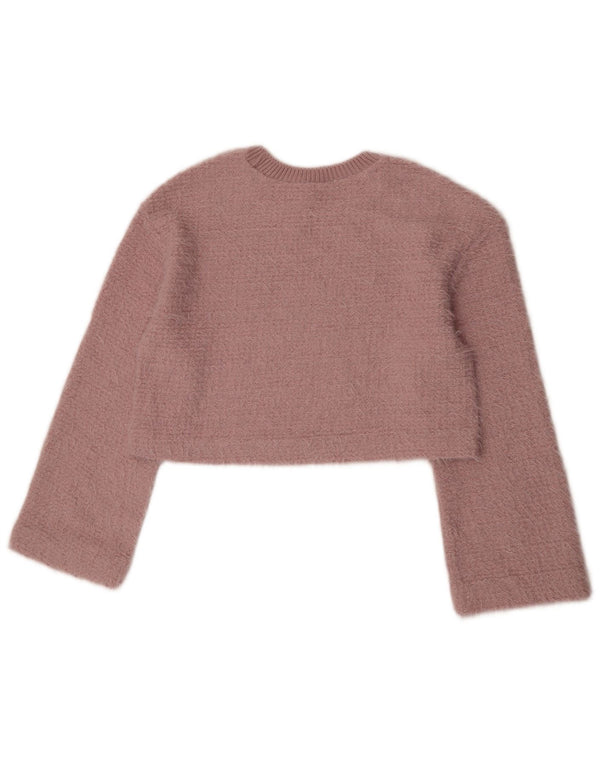 Zara Womens Crop Boat Neck Jumper Sweater UK 10 Small Pink Polyester
