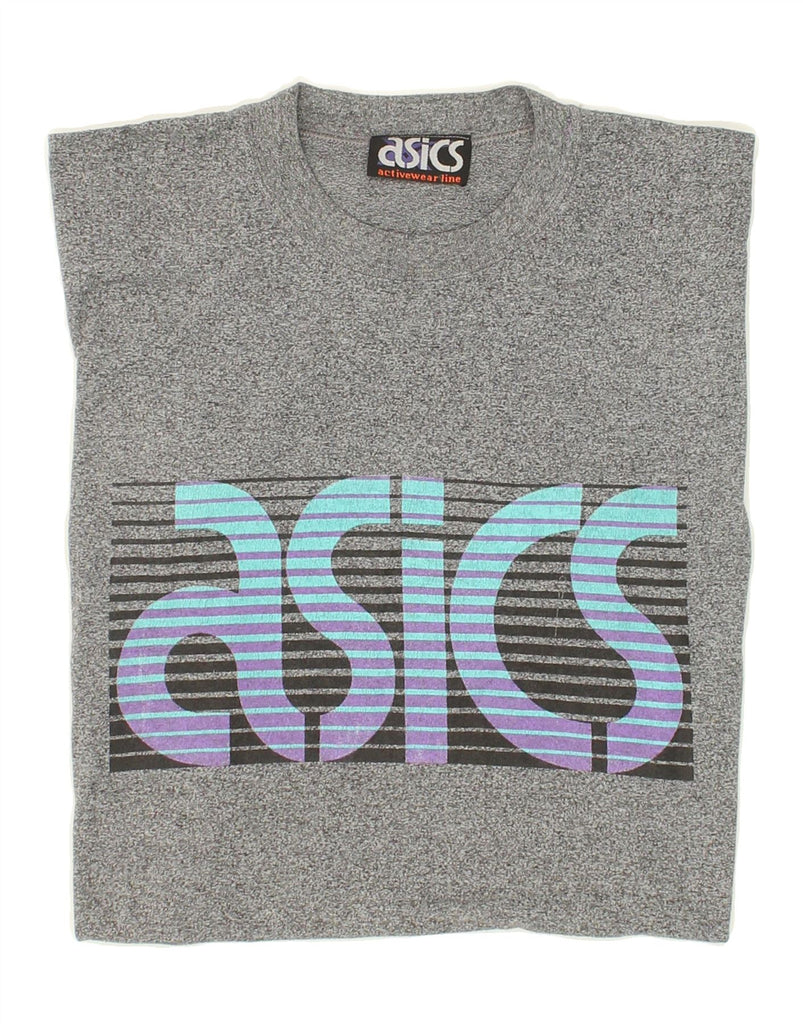 ASICS Mens Graphic T-Shirt Top Medium Grey Flecked Vintage Asics and Second-Hand Asics from Messina Hembry 