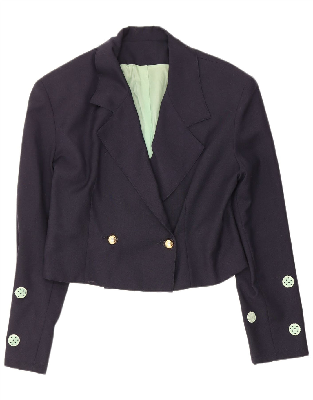 Vintage Womens Crop Blazer Jacket IT 42 Medium Navy Blue Polka Dot
