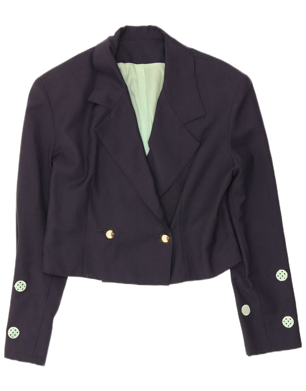 Vintage Womens Crop Blazer Jacket IT 42 Medium Navy Blue Polka Dot