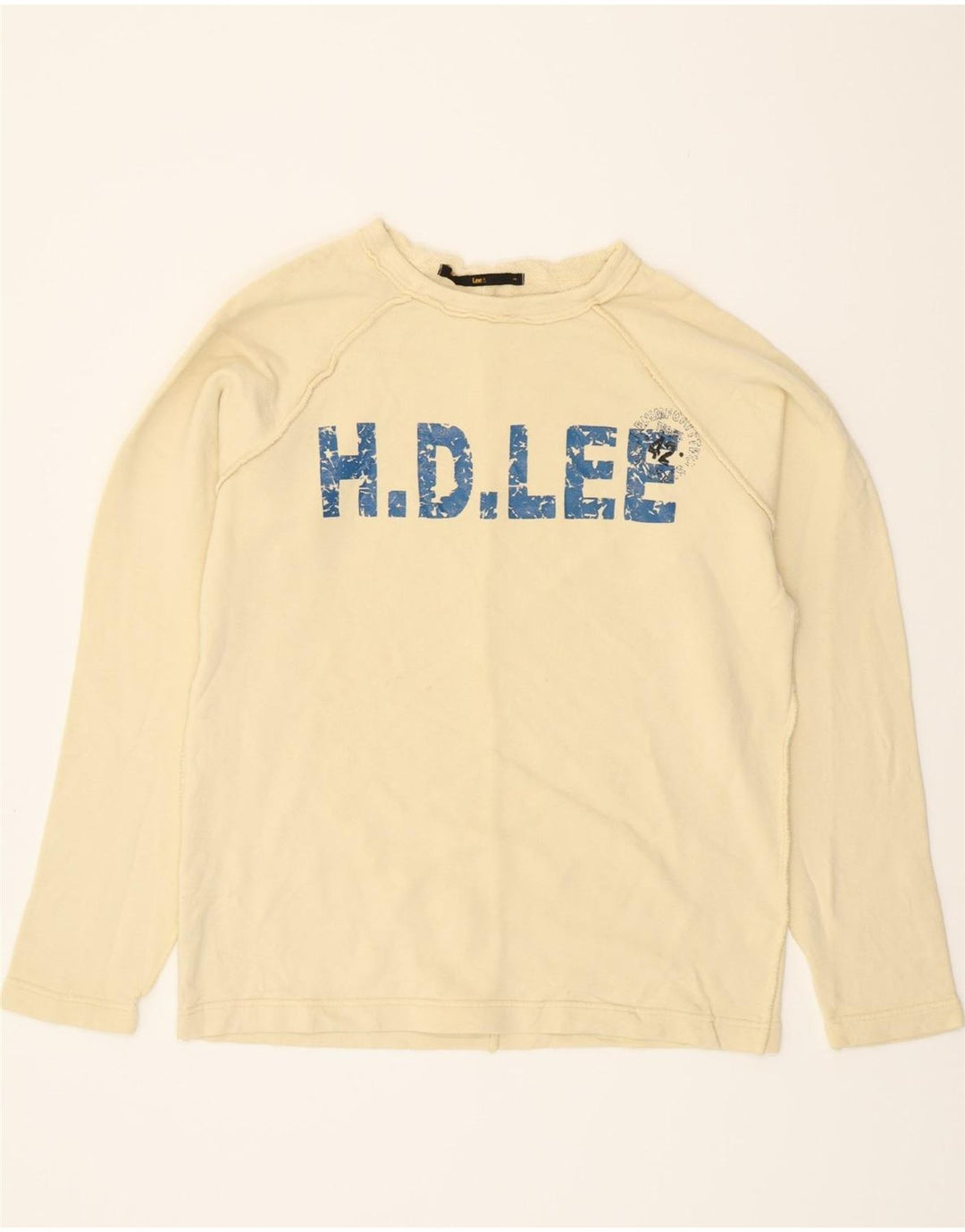 LEE Mens Graphic Top Long Sleeve Small Off White Cotton Vintage Lee and Second-Hand Lee from Messina Hembry 