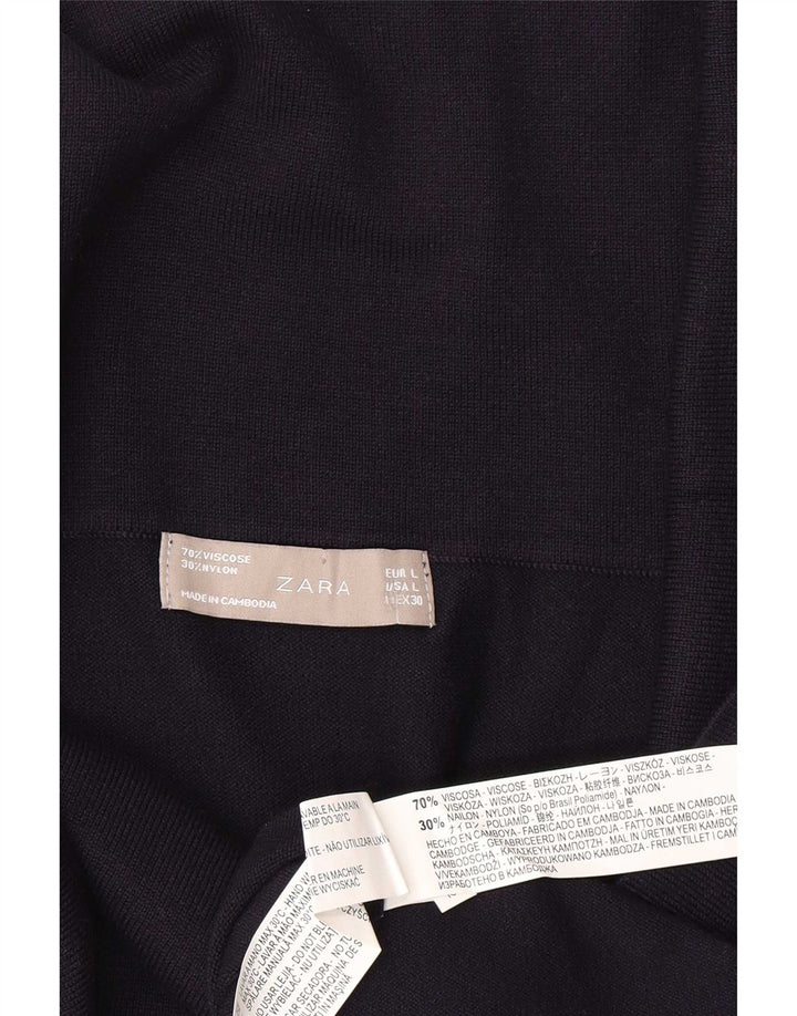 Zara Womens Top Long Sleeve UK 14 Large Navy Blue Viscose