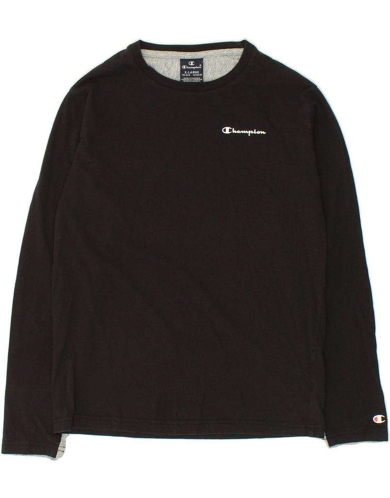 CHAMPION Boys Graphic Top Long Sleeve 13-14 Years XL Black Colourblock | Vintage Champion | Thrift | Second-Hand Champion | Used Clothing | Messina Hembry 