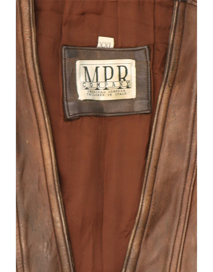 Vintage Mens Leather Waistcoat 2XL Brown