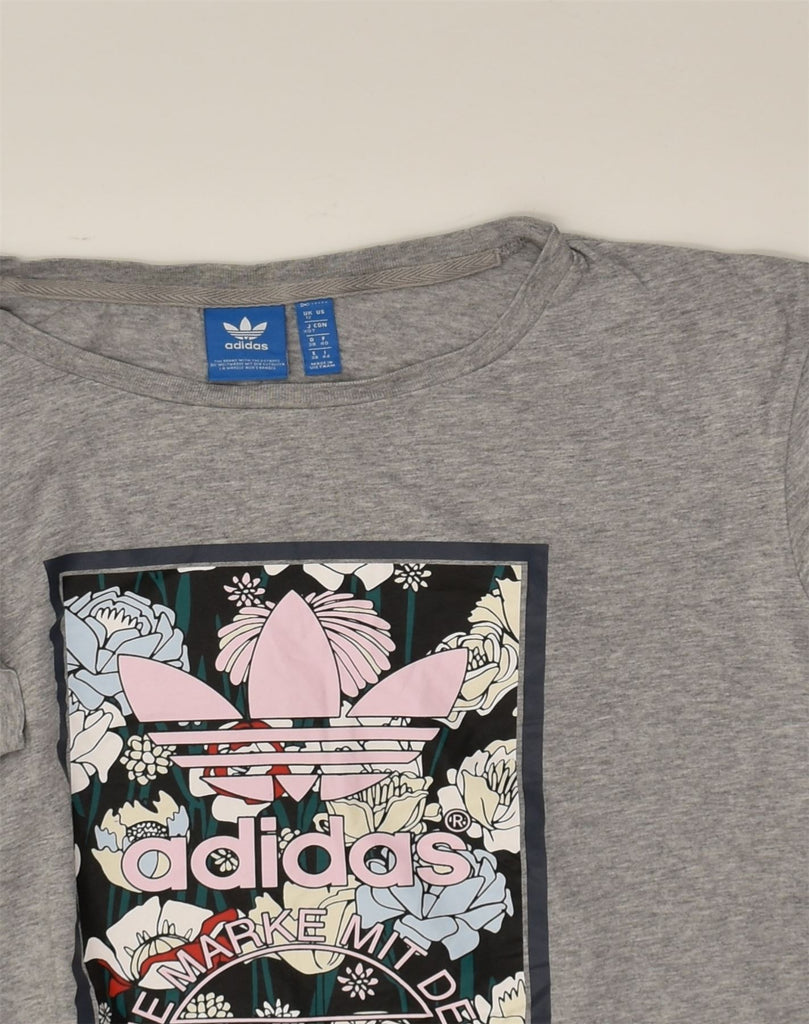 ADIDAS Womens Graphic T-Shirt Top UK 12 Medium Grey Cotton | Vintage Adidas | Thrift | Second-Hand Adidas | Used Clothing | Messina Hembry 