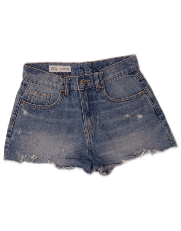 Zara Girls Distressed Denim Shorts 13-14 Years W24 Blue Cotton