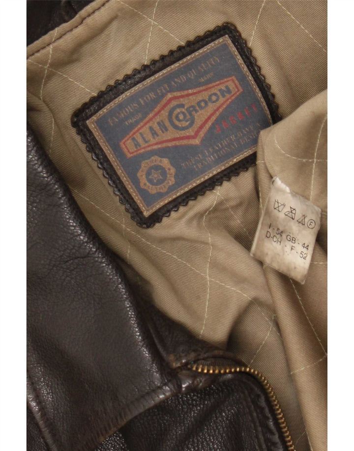 Alan Gordon Mens Leather Jacket UK 44 2XL Brown Leather